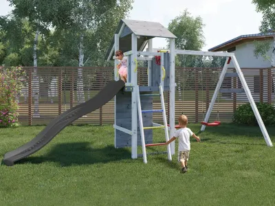 Spielturm Smart 5 grau/weiß inkl. Rutsche grau Produktbild #3