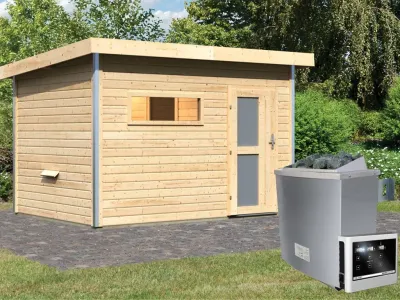 Saunahaus Skrollan 2 mit Milchglastür & Vorraum, inkl. 9 kW Saunaofen mit externer Steuerung Produktbild #6