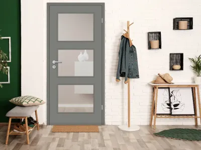 Zimmertür Cala 03 Lavagrau RAL7037 mit Lichtausschnitt Designkante Produktbild #2