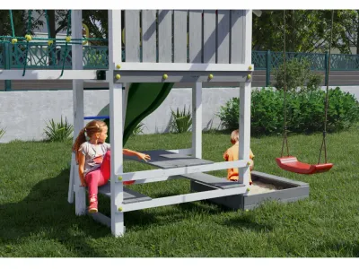 Spielturm Smart 1 Bridge grau-weiß inkl. Rutsche grün Produktbild #4