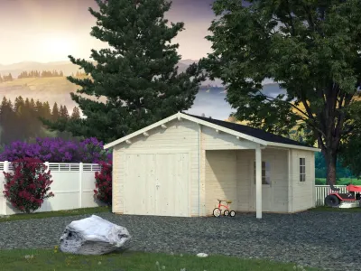 Garage Roger 21,9+5,2 m² mit Holztor 44 mm transparent tauchimprägniert Produktbild #1
