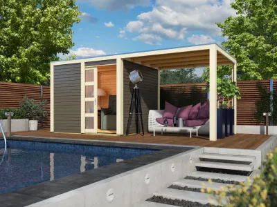 Gartenhaus Qubic/Cubino 19 mm terragrau inkl. Anbaudach 2,4 m Produktbild #7