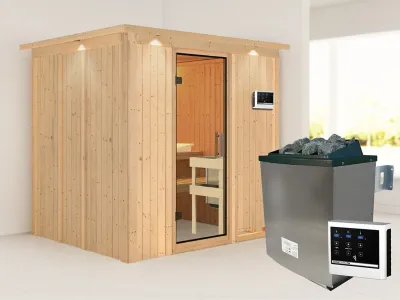 Sauna Systemsauna Sodin mit Dachkranz, inkl. 9 kW Ofen mit externer Steuerung Produktbild #1