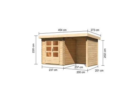 Gartenhaus Blockbohlenhaus SET Bastrup 2 28 mm naturbelassen, inkl. 2 m Anbaudach + Seiten-/Rückwand Produktbild #9