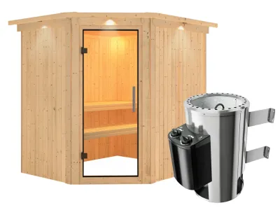 Sauna Systemsauna Lilja mit Dachkranz, Klarglas Ganzglastür + Plug & Play Saunaofen mit Steuerung Produktbild #5