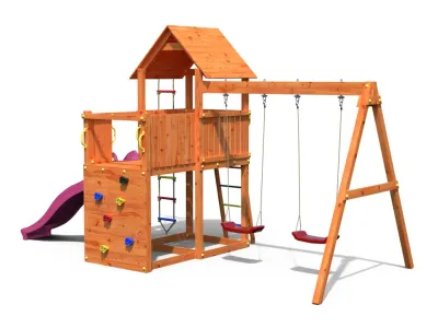Spielturm Bento D teakfarben inkl. Rutsche pink Produktbild #5