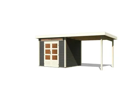 Gartenhaus SET Kandern 6 28 mm terragrau, inkl. 3,2 m Anbaudach Produktbild #4