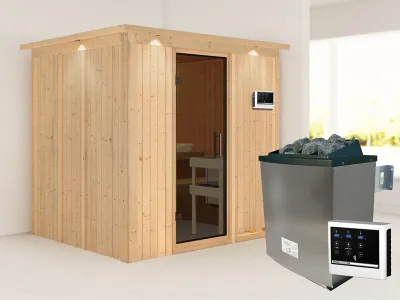 Sauna Systemsauna Sodin mit Dachkranz, inkl. 9 kW Ofen mit externer Steuerung Produktbild #1