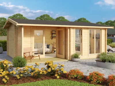Gartenhaus Blockbohlenhaus Brighton 44 mm naturbelassen Produktbild #1