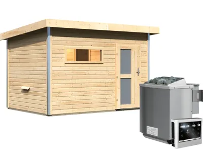 Saunahaus Skrollan 2 mit Milchglastür & Vorraum, inkl. 9 kW Bio-Kombiofen mit externer Steuerung Produktbild #4