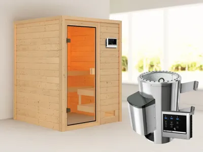 Sauna Sandra mit bronzierter Glastür + 3,6 kW Plug & Play Saunaofen ext. Strg. Produktbild #1