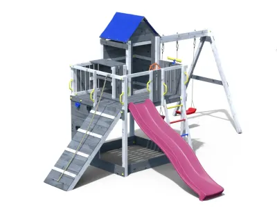 Spielturm Treehouse grau-weiß inkl. Doppelschaukel + Rutsche Produktbild #7