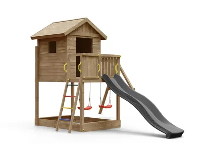 Spielturm Stelzenhaus Galaxy S inkl. Doppelschaukel kesseldruckimprägniert + Rutsche grau Produktbild #5