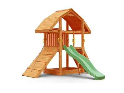 Spielturm Buffalo teakfarben inkl. Rutsche grün Produktbild #5