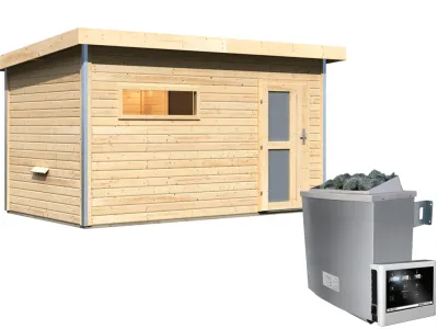 Saunahaus Skrollan 3 mit Milchglastür & Vorraum, inkl. 9 kW Saunaofen mit externer Steuerung Produktbild #2