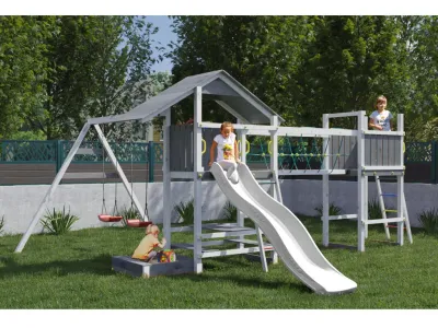 Spielturm Smart 1 Bridge grau-weiß inkl. Rutsche weiß Produktbild #1