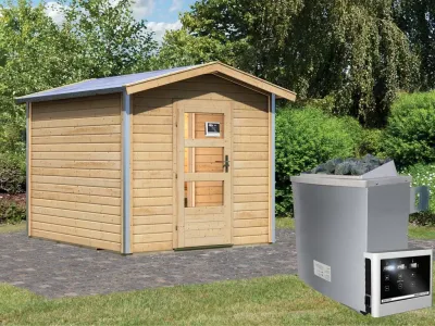 Saunahaus Bosse 1 mit Klarglastür & Vorraum, inkl. 9 kW Saunaofen mit externer Steuerung Produktbild #1