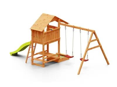 Spielturm Smart 1 teakfarben inkl. Rutsche gelb Produktbild #3
