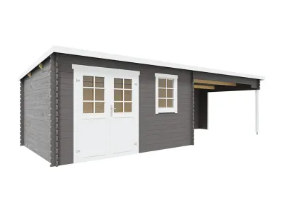 Gartenhaus Blockbohlenhaus Aida 800 28 mm carbongrau mit 3,8 m Anbau Produktbild #5