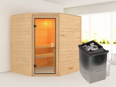 Sauna Elea mit bronzierter Glastür + 9 kW Saunaofen integr. Strg. Produktbild #1