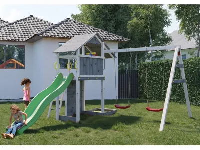 Spielturm Smart 2 grau-weiß inkl. Rutsche grün Produktbild #1
