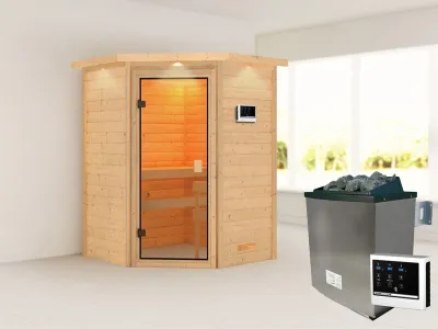 Sauna Massivholzsauna Antonia mit Dachkranz, inkl. 9 kW Ofen mit externer Steuerung Produktbild #1