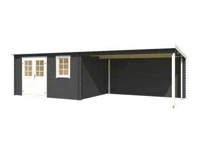 Gartenhaus Blockbohlenhaus Aida 800 28 mm carbongrau mit 3,8 m Anbau Produktbild #2