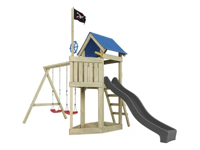 Spielturm Pirat Captain Jolly KDI mit Doppelschaukel inkl. Rutsche grau + Sitze rot Produktbild #6