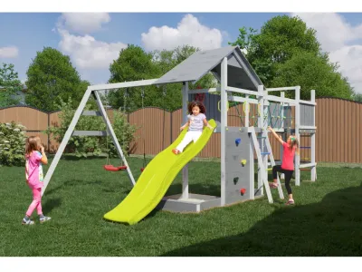 Spielturm Smart 2 Bridge grau-weiß inkl. Rutsche gelb Produktbild #3