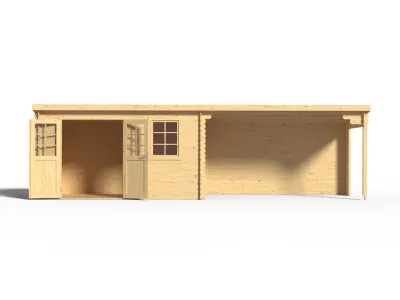 Gartenhaus Blockbohlenhaus CA2988 28 mm naturbelassen mit 4 m Anbau Produktbild #3