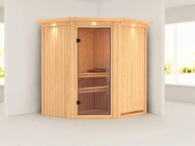Sauna Systemsauna Tonja mit Dachkranz, Klarglas Ganzglastür Produktbild #5