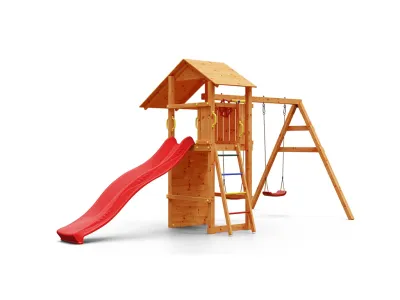 Spielturm Smart 5 teakfarben inkl. Rutsche rot Produktbild #7