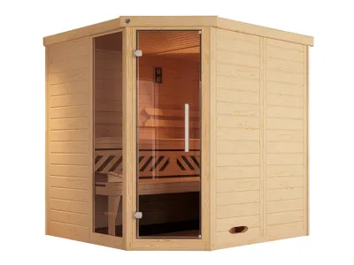 Sauna Massivholz-Elementsauna Kemi Eck 1 inkl. Fenster, Edelstahlset + Komfortpaket Produktbild #2
