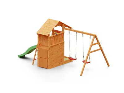 Spielturm Smart 7 teakfarben inkl. Rutsche grün Produktbild #4