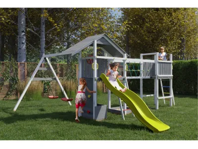 Spielturm Smart 4 Bridge grau/weiß inkl. Rutsche gelb Produktbild #1