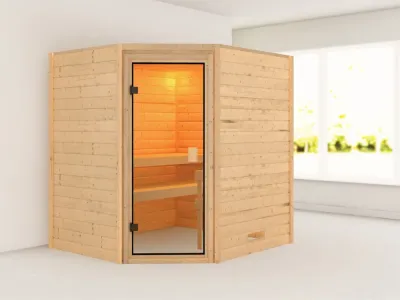 Massivholzsauna 38 mm Mila SPARSET inkl. 9 kW Saunaofen und ext. Steuerung Produktbild #3