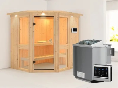 Sauna Systemsauna Amelia 1 mit Dachkranz, inkl. 9 kW Bio-Kombiofen ext. Steuerung Produktbild #1