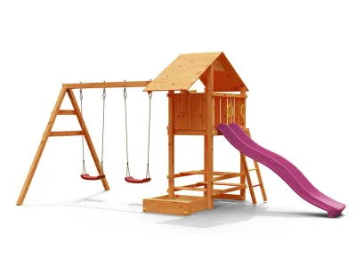 Spielturm Smart 1 teakfarben inkl. Rutsche pink Produktbild #6
