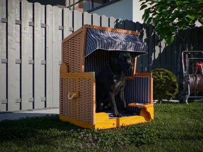 Hundestrandkorb Hav dunkelblau mit weißen Nadelstreifen inkl. Schutzhülle Produktbild #1