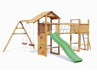 Spielturm Smart 5 Bridge teakfarben inkl. Rutsche grün Produktbild #5