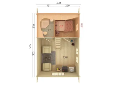 Ferienhaus Blockbohlenhaus Sandra 29,9 m² 44 mm naturbelassen Produktbild #3
