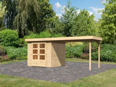 Gartenhaus SET Askola 3,5 19 mm naturbelassen, inkl. 2,8 m Anbaudach Produktbild #1