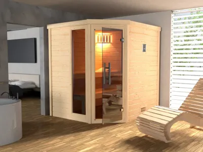 Sauna Massivholzsauna SPARSET 2 Turku 1 GTF inkl. 7,5kW Bio-Ofen mit ext. Steuerung & Anschlusskabel Produktbild #1