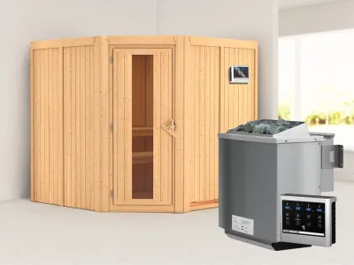 Systemsauna Jarin Holztür mit Isolierglas, inkl. 9 kW Bio-Kombiofen ext. Steuerung Produktbild #1