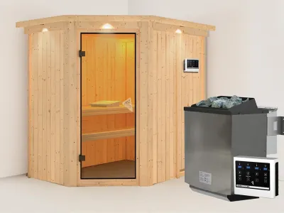 Sauna Systemsauna Carin mit Dachkranz, inkl. 9 kW Bio-Ofen mit externer Steuerung Produktbild #1