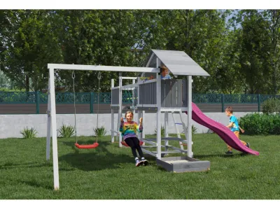Spielturm Smart 1 Bridge grau/weiß inkl. Rutsche pink Produktbild #3