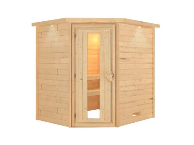 Sauna Massivholzsauna Mia mit Dachkranz, Holztür mit Isolierglas Produktbild #4