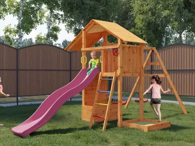 Spielturm Smart 4 teakfarben inkl. Rutsche pink Produktbild #2