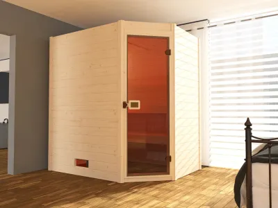 Sauna Massivholzsauna Valida Eck 1 GT klare Ganzglastür Produktbild #1