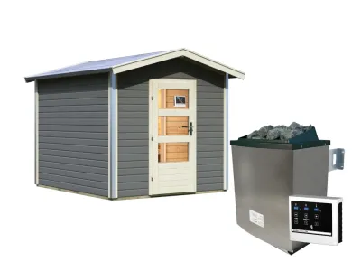 Saunahaus Bosse 1 terragrau 38 mm inkl. klassischer Saunaofen 9 kW + ext. Steuerung Produktbild #14